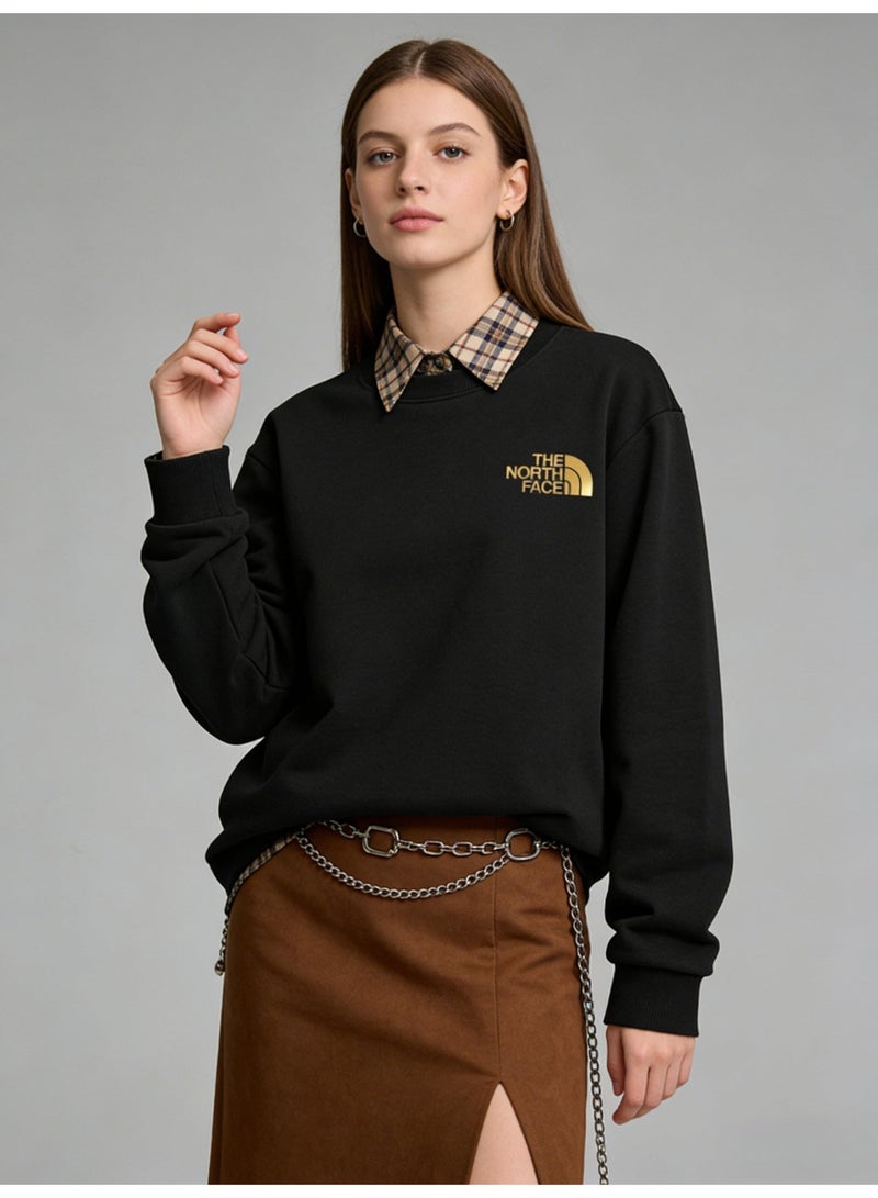 THE NORTH FACE 2026 The North Face gold Logo unisex round neck shirt, high-grade cotton blended loose pullover, ribbed cuffs, outdoor casual street wear for men and women. - Image 3